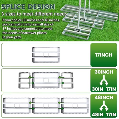 Lawn Leveling Rake, 2-in-1 Double-Side Leveler with 20 Marking Flags for Low Spot, 30" Heavy Duty Stainless + Powder Coated Landscape Rake, Flat & Serrated Side for Soil Dirt Sand Gravel, Yard Garden