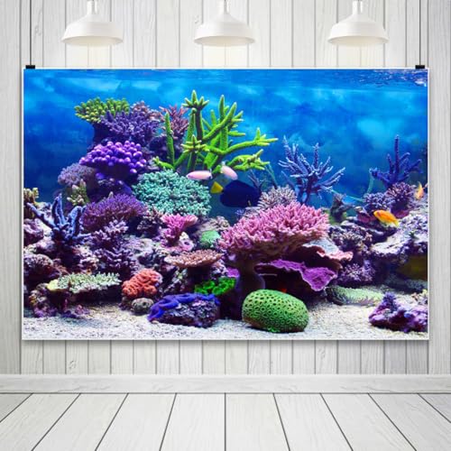 12x8ft Under The Sea Backdrop Underwater Seascape Coral and Fish Aquarium Photography Background Marin Ocean Diving Atoll Reef Summer Kids Birthday Artistic Portrait Photoshoot Studio Props - size: 12x8ft