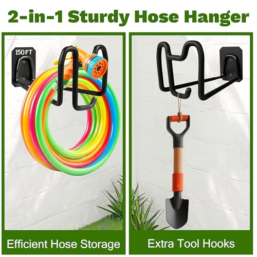 Garden Hose Holder Wall Mount - Metal Hose Hanger with Hook Heavy Duty Garden Hose Reel Sturdy Water Hose Holders for Outside Yard Lawn Storage - color: 1pc Black