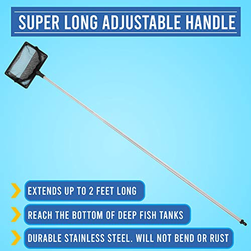 Long Handle Fine Net Fish Tank Net – Retractable 24 inches - size: 4 Inch
