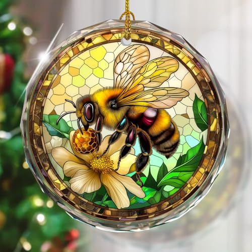 Stained Glass Bee Ornament - Christmas Tree Decoration, Gift Idea - color: Bee