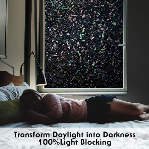 Volcanics Total Blackout Window Privacy Film with Installation Tools, Rainbow Room Darkening Black Window Cover, Static Cling 100% Light Blocking 35.4 x 78.7 Inches - color: Black, size: 35.4" X 78.7"