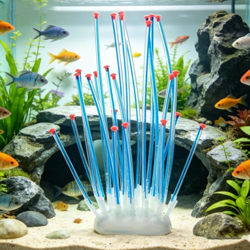 Realistic Coral Aquarium Decor with Weighted Base, Soft Silicone Tentacle Ornament Lifelike Moving for Freshwater Saltwater Fish Tank, Safe Shelter for Fish Shrimp Invertebrates Aquascaping (Blue) - color: Blue