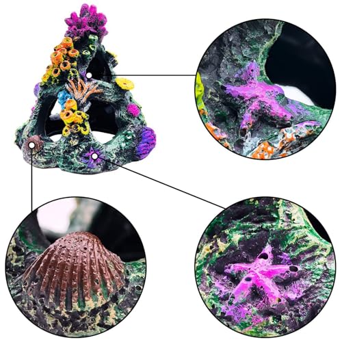 Fish Tank Decoration Set, Aquarium Decor Colorful Coral Mountain x 1pc, Betta Fish Tank Accessories Aquatic Plants x 4pcs，Aquarium Decor Starfish x 1pcs.