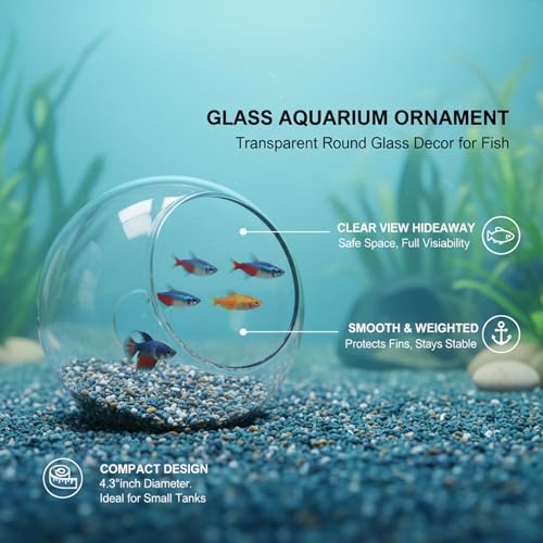 Glass Aquarium Ornament, Transparent Round Glass Ornament for Fish Tank, Compact Decor Piece (1 PC)