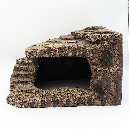 Resin Reptile Hideouts Cave Habitat Decor for Gecko Leopard Lizards Toad Turtle (B- Extra Large)