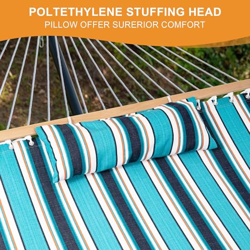 Lazy Daze Hammocks 12 FT Sunbrella Fabric Hammock Non-Fading with Spreader Bars and Free Pillow Fits for 2 Persons, All Weather and Fade Resistant for Patio Yard, 450 lbs Capacity, Token Surfside - color: Token Surfside