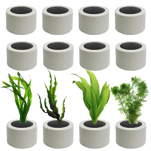 12 PCS Aquarium Plant Weight Ceramic Ring with Black Sponge, Aquarium Plant Weights Pot Anti Floating for Fish Tank Water Plant Landscape Decoration Accessories