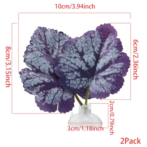 2PCS Purple Betta Fish Leaf Artificial Aquarium Plants Fake Plants Betta Bed Leaf Hammock Beta Fish Leaf Bed Aquarium Purple Plant Leaf Hammock Suction Cup Fish Tank Betta