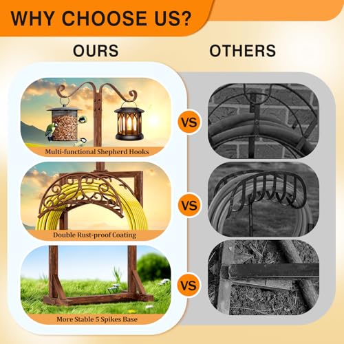 Garden Hose Holder - Upgraded Water Hose Holders for Outside with 5 Spikes & 2 Shepherds Hooks, Freestanding Hose Stand Hose Hanger Hose Storage Hose Reel Rack for Yard Lawn(Antique Bronze) - color: Antique Bronze