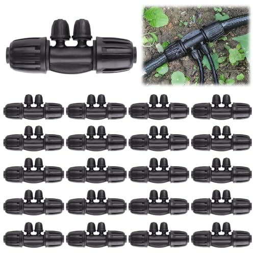 Kalolary 20PCS Locked Barbed Tee Connectors, 1/2" to 1/4" Drip Irrigation Fittings Kit 12/16mm to 4/7mm Tube Lock Female Connector 4-Way Barbed Lock Irrigation Parts for Watering System (Black) - color: Black 1/2" to 1/4" 4-Way