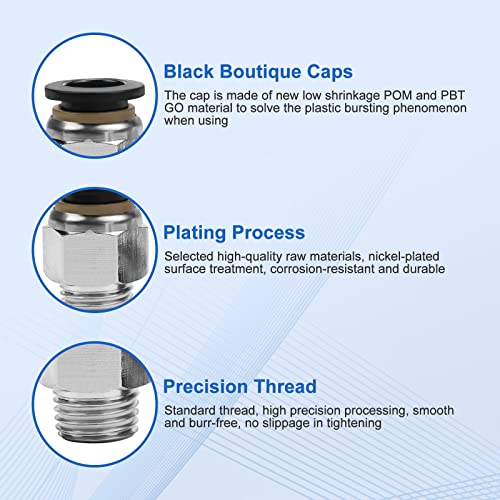 12 Pcs Push to Connect Fittings 3/8 Inch Tube OD x 1/4 Inch NPT Thread Pneumatic Male Straight and Elbow Quick Connect Air line fittings - size: 3/8"OD x 1/4"NPT