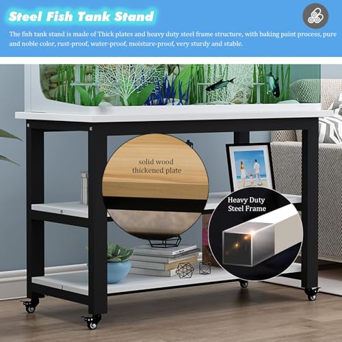 Rustic White Multi-Tier Rolling Fish Tank Stand - Heavy Duty Metal Frame Aquarium & Reptile Storage Rack, 3-Tier Shelves for Pet Turtles & Vivariums - Durable & Mobile - color: A-style, size: 60x40x74cm/23.6x15.7x29in