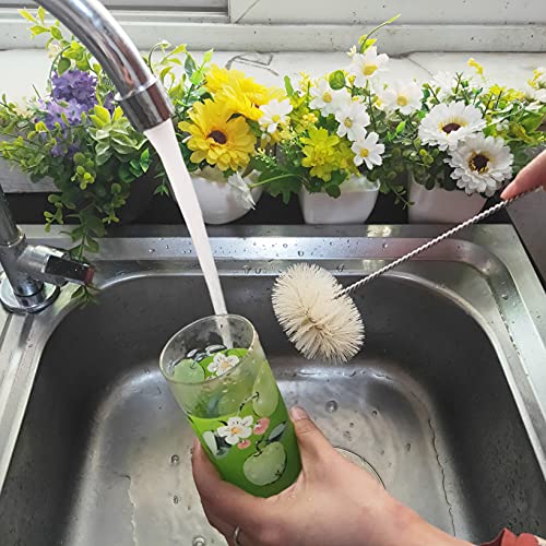 Bottle Brushes Thin Long Handle X 4, Skinny Wire Cleaner Set in Stainless Steel with Natural Boar Bristle at Wool Tip, Bendable Flexible for Cleaning Narrow Neck Bottles, Pipe, Tube, Hose