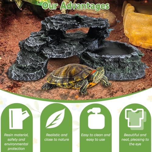 PINVNBY Reptile Hide Resin Turtles Dock for Aquarium (Size: 7.1 x 4.7 x 2.7 inches), Turtle Basking Platform for Small Size Snake Crested Gecko Lizard Frogs Newts
