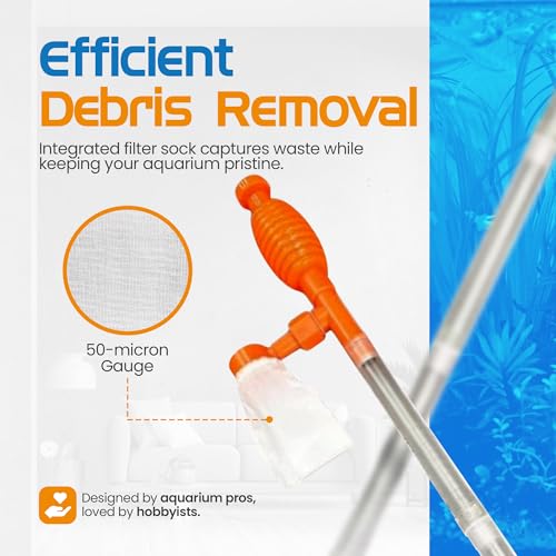 FL!PPER Flipper AquaVac Gravel/Sand Cleaner & Siphon Kit - Dual-Purpose Aquarium Vacuum with Safety Valves for Freshwater & Saltwater Fish Tanks