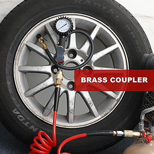Hromee 1/4-Inch x 10ft Polyurethane Recoil Air Hose with Fittings Compressor Hose with 1/4 in. Industrial NPT Coupler and Plug Kit, Red - size: 10FT