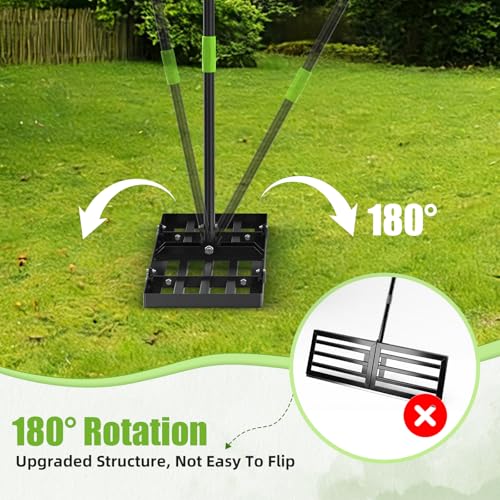 GARDTECH 30×10 Anti-Flip Lawn Leveling Rake,76” Adjustable Handle | Heavy Duty Stainless Steel,2mm Plate, for Topdressing, Sandbox, Garden Beds, Lawn Repair,Dog Spots