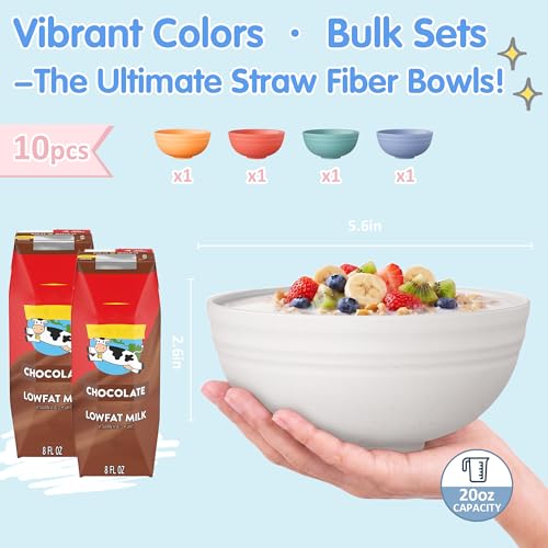 Quatish 10 PCS Unbreakable Cereal Bowls,Dishwasher & Microwave Safe Wheat Straw Bowls, Easy-to-Clean Lightweight Desserts & Soup Bowl, Portable for Picnics ，Snack Plastic Bowls Set,Beige - color: Beige