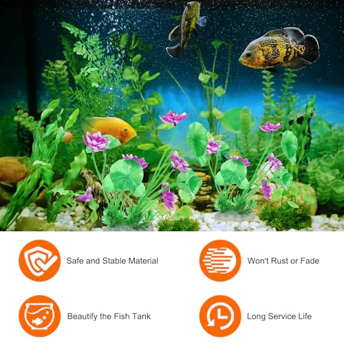 uxcell Aquarium Artificial Plants, 2 Pcs Fish Tank Plants Decorations Accessories Aquatic Ornaments Decor Water Grass, Rose Red-Green (Lotus Flower) - color: Rose Red-green