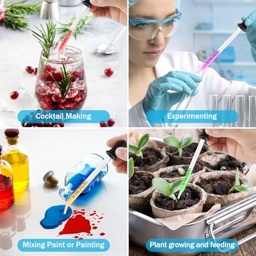 Herain Glass Eye Dropper-8pcs, Long Pipette Dropper Bent & Straight Tips, 1 ml Droppers for Essential Oils, Lab, Crafts, Measuring and Transferring a Variety of Liquids - style: Large Rubber Bulb-8pcs-Long Bent Straight