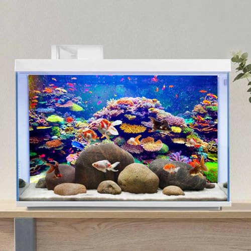 AWERT Undersea Theme Aquarium Background 36x20 inches Vinyl Colorful Coral Tropical Fish Underwater World Fish Tank Background - size: 36x20in/90x50cm