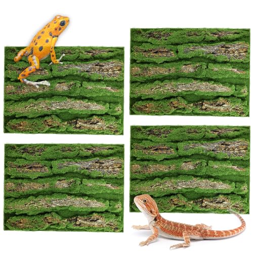 15.75x11.81in Reptile Terrarium Cork Background,Bearded Dragon Tank Bark Backdrop Wall Decor with Artificial Moss for Gecko Lizard Tortoise Frog Chameleon(4Pcs) - color: Green-15.7"*11.8"（4pcs）