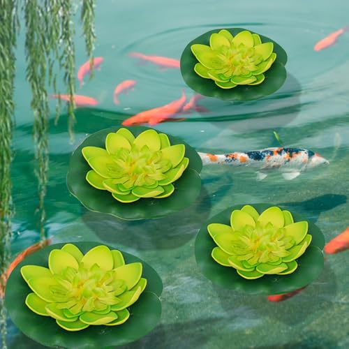 2PCS Artificial Lotus Floating Simulated Plant Realistic Aquarium Garden Lily Decoration Micro Landscape Pond Water,10cm (Green) - color: Green