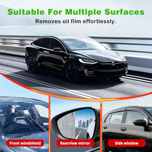 Glass Oil Film Remover for Car, Automotive Glass Cleaning Brush with 150ml Glass Compound, Windshield Cleaner for Clear Vision Clarity, Removes Oil Film & Smudges