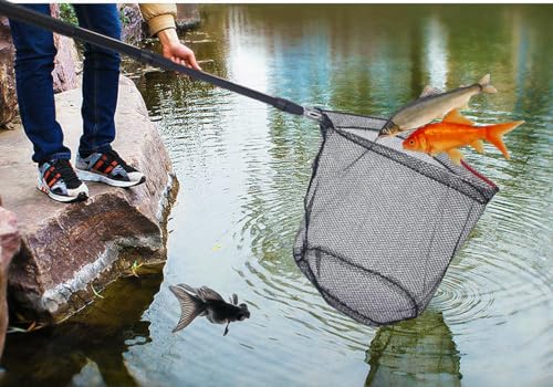 Fishing Landing Net, Fishing Net with Telescoping Pole Handle, Foldable Collapsible Nylon Material Mesh Landing Net Freshwater for Kids Men Women