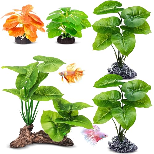GOZILLA Fish Tank Plants, Reptile Artificial Plastic Plants, Reptile Plants for Terrarium, Aquarium Decorations Resin Pedestal Ornaments for Fish Tank Accessories Set.(5PCS/A-Set) - color: 5 Pcs/ a Set