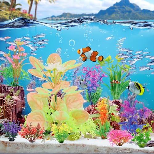 Fish Tank Accessories Aquarium Decorations Plastic Plants, 11cs Small Goldfish Turtle Tank Decorations Artificial Plants, Aquarium Decor Colorful Grass Plant - color: Multi Color
