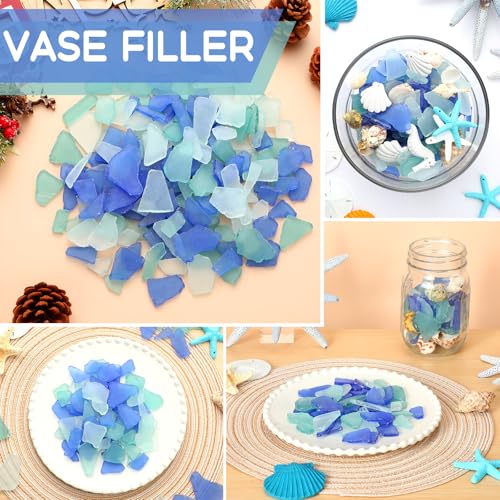 Jetec 25 oz Sea Glass for Crafts Pieces Decor Flat Frosted Sea Glass Vase Filler Crushed for Beach Wedding Party Decor Home Aquarium DIY Craft Supplies(Blue, White, Green) - color: Blue, White, Green, size: 25 oz