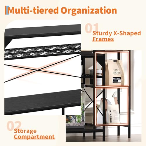 Garvee 20-90 Gallon Fish Tank Stand ,Aquarium Stand with Power Outlet,Heavy-Duty Reptile Terrarium Stands with 12-Leg Support and 4-Tier Storage Shelves,Fish Tank Table Aquarium Table,Load 860lbs - color: Black