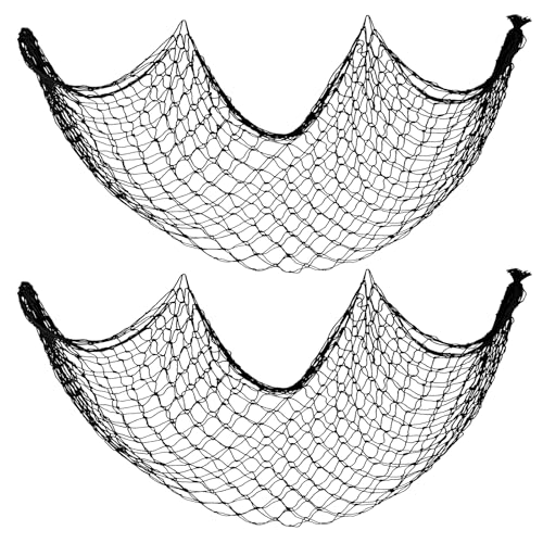 Decorative Fishing Net 2 Pack, 5x10 ft Large Black Fish Net Decor for Wall, Photo Display, Nautical Mermaid Pirate Ocean Themed Beach Hawaii Under the Sea Party Decorations - color: Black, size: X Large-5x10 Ft