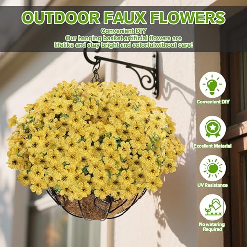 Artificial Flowers Fake Plants for Outdoors Spring Decoration, 13Bundles Silk Realistic UV Resistant Faux Flowers for Outside Planter Porch Yard Patio Garden Home Indoor, Yellow - color: Yellow, size: Artificial Flowers(13 Pcs)