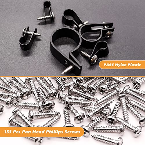mankk 222PCS Cable Clips Wire Clips Assortment Kit Nylon Plastic R-Type Cable Clamps 6 Sizes (3/16'' 1/4'' 3/8'' 1/2'' 3/4'' 1'') Wire Mounting Clips with Screws for Cable Management - size: 6 Size-222PCS