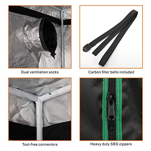 57"x57"x80'' Grow Tent, High Reflective 600D Diamond Mylar Canvas with Observation Window and Floor Tray for Hydroponic Indoor Plant Growing - size: 57"x57"x80''