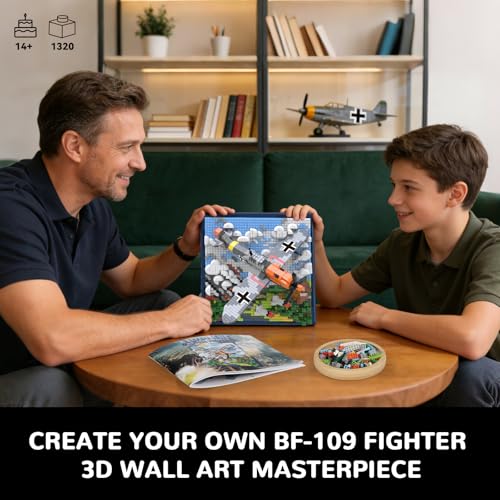 Military Plane 3D Wall Art Micro Mini Building Blocks Set, WW2 BF-109 Fighter Jet Wall Decor or Table Display, No Compatible with Lego, Great Army Airplane Toy Gift for Adults Teens 14+ (1320 PCS) - style: BF-109 Military Plane