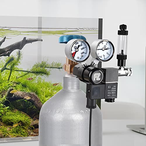 FZONE Aquarium Co2 Regulator DC Solenoid with Bubble Counter and Check Valve Plant Grow DIY CO2 System CGA320 Side Open Cylinder