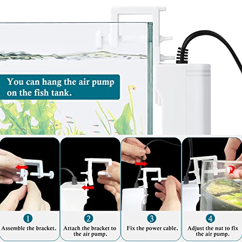 Mini Aquarium Air Pump, 20GPH 48GPH Fish Tank Hang on Oxygen Pump, Ultra Quiet Aquarium Bubbler for up to 60 Gallon Fish Tank - style: 2 Outlets