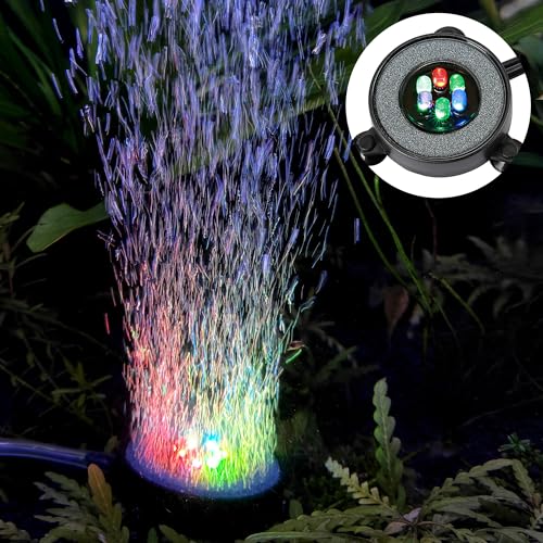 NICREW Multi-Colored LED Aquarium Bubbling Stone Disk, Round Fish Tank Bubbler with Auto Color Changing LEDs - size: 2 inch