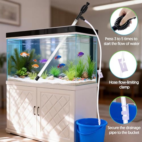 Fish Tank Cleaner Gravel Vacuum for Aquarium Water Changer Aquarium Siphon with Double Sided Sponge Brush Algae Scraper Fish Tank Cleaning Kit for Cleaning Gravel & Sand (Black) - color: Black