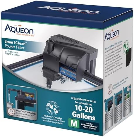 Aqueon SmartClean Power Filter with EcoRenew Filter Cartridge, Quick and Easy Water Changes, Quiet Operation, Adjustable Flow, for 10-20 Gallon Freshwater and Saltwater Aquariums, Medium (Pack of 12) - size: 10-20 Gallons (Pack of 12)