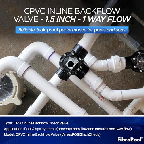 FibroPool 1.5 Inch Pool Check Valve – 5 PSI Spring Loaded, CPVC, Non-Lube PTFE Seats – Inline Backflow Prevention for Pools, Spas, Heaters, Salt & Chemical Systems