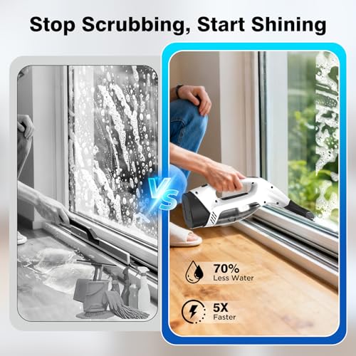 Window Vacuum Squeegee Cordless, 2000Pa Electric Window Cleaner Tool with 2200mAh & 150ml Water Collection Tank, Cleaning Kit Shower Squeegee for Glass Doors, Tiles, Mirrors, Car (White) - color: Beige