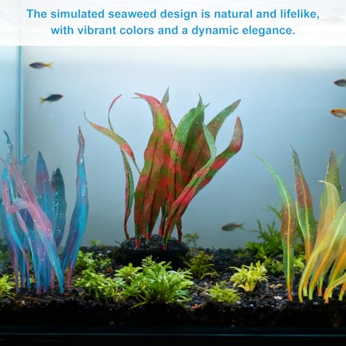 Aquarium Decoration, 17" Plastic Fish Tank Plants Artificial Silicone Glowing Kelp Aquarium Plants Ornament, (Green, 1 Pcs), Intended for Tall Fish Tank Decor/Landscaping - color: Green, size: 17"