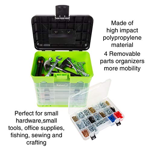 Portable Tool Box - Small Parts Organizer with Drawers and Customizable Compartments for Hardware, Fishing Tackle, Beads or Crafts by Stalwart (Green) - color: Green