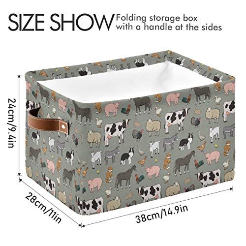 Farm Animals Pattern Rectangle Storage Bin, 15 x 11 x 9.5 in, Collapsible Organizer Storage Basket for Home Décor - color: Farm Animals Pattern, size: 1 PCS