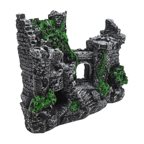 Aquarium Resin Castle Decor, Large Ancient Stone Castle Fish Tank Ornament with Caves & Tunnels, Realistic Hideout for Betta Fish, Guppies, Shrimp, Turtles (Freshwater & Saltwater Safe)